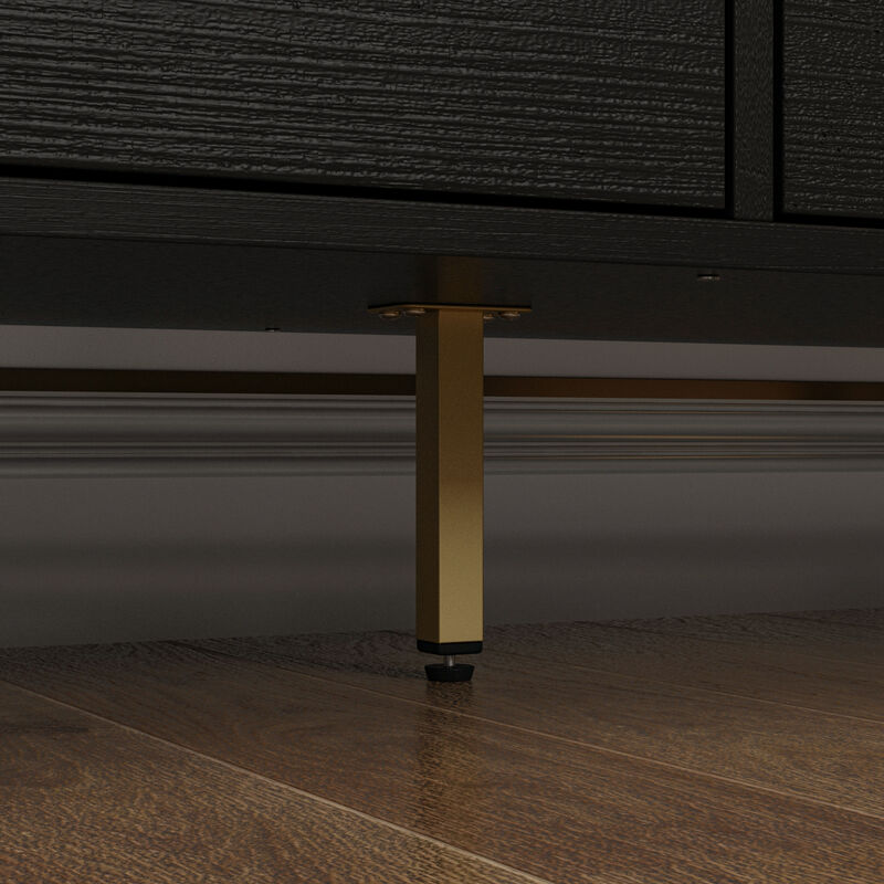 Black Wood 9 Big Drawers 61.4 in. W Dresser With Metal Frame Legs