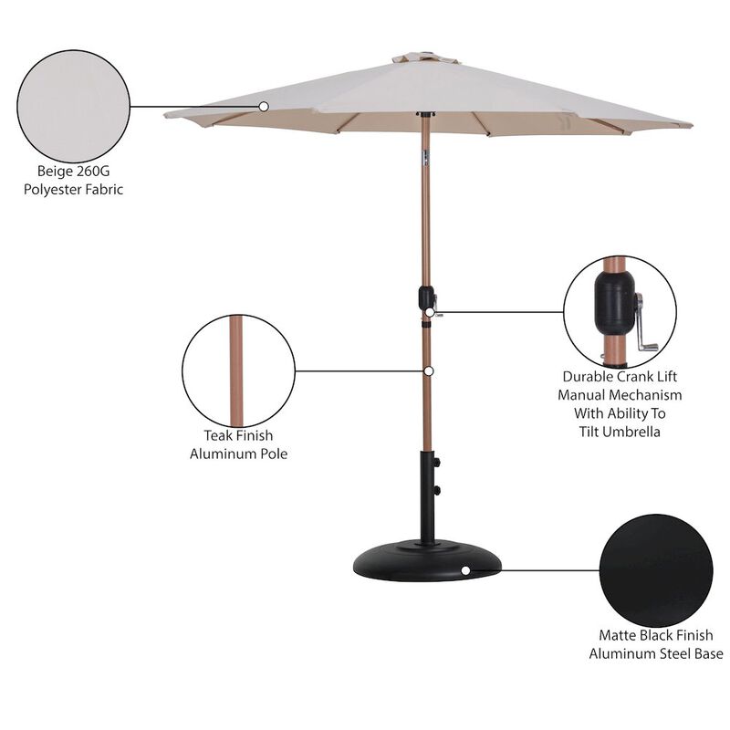 Meridian Furniture Fiji Beige Fabric / Matte Black Aluminum Patio Umbrella with Base Sets