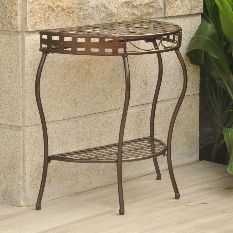 International Caravan Santa Fe Iron Nailhead 2-Tier Half Moon Table