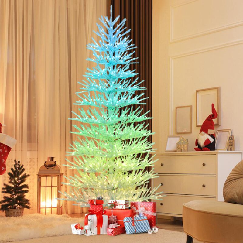 Hivvago 7 FT Artificial Pre-lit Christmas Tree Hinged Xmas Tree with 820 Coral-like Branch Tips