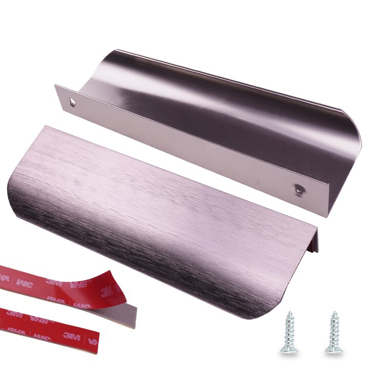 LEAPHZOT 4 Pack Adhesive Edge Finger Pull,Brushed Nickel 5"" (120mm) Overall Length Concealed Kitchen Cabinet Handle,Top Mount F