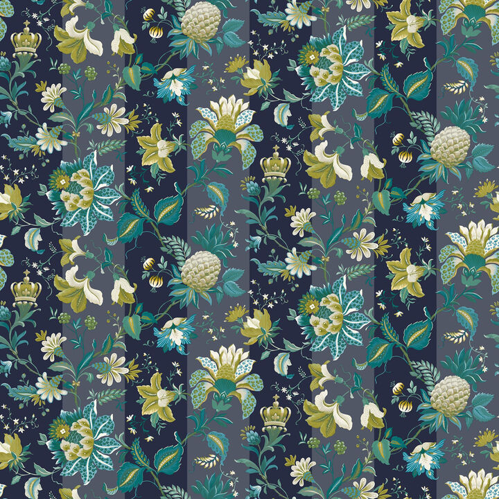 Cornelia Navy Floral Stripe Wallpaper