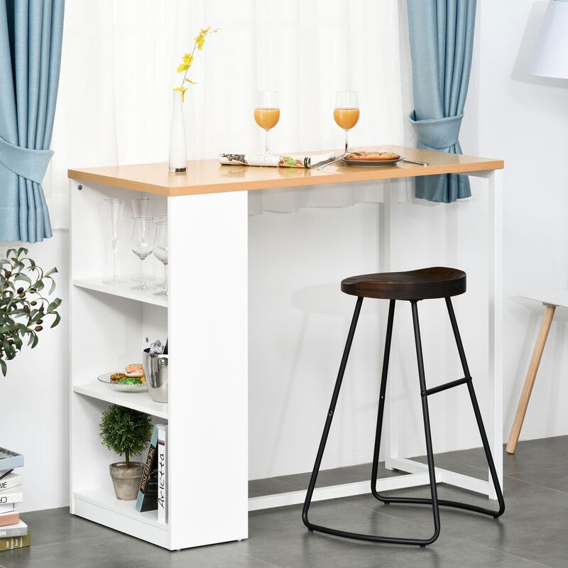 White Kitchen Bar: Table with 3-Tier Storage Shelf