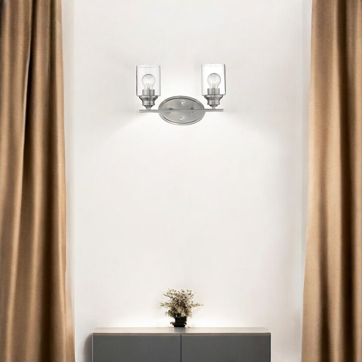 Hivvago Two Light Silver Wall Light with Clear Glass Shade