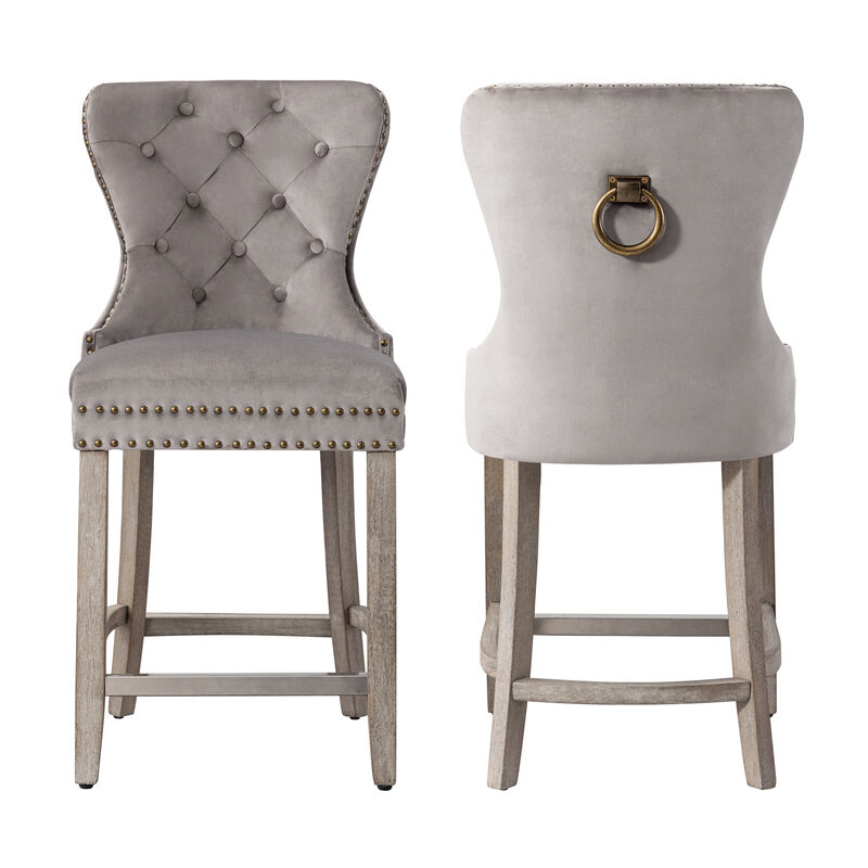 WestinTrends 24" Tufted Velvet Counter Stool (Set of 2)