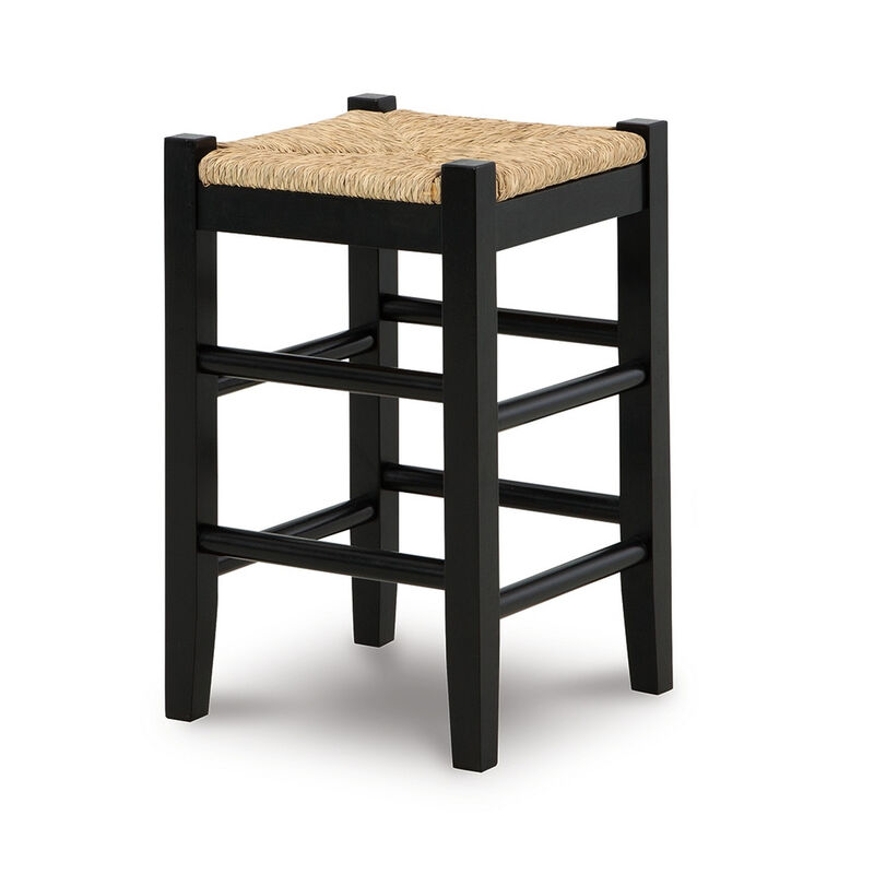 Anya Counter Height Stool Set of 2, Brown Woven Seat, 23 Inch, Black - Benzara