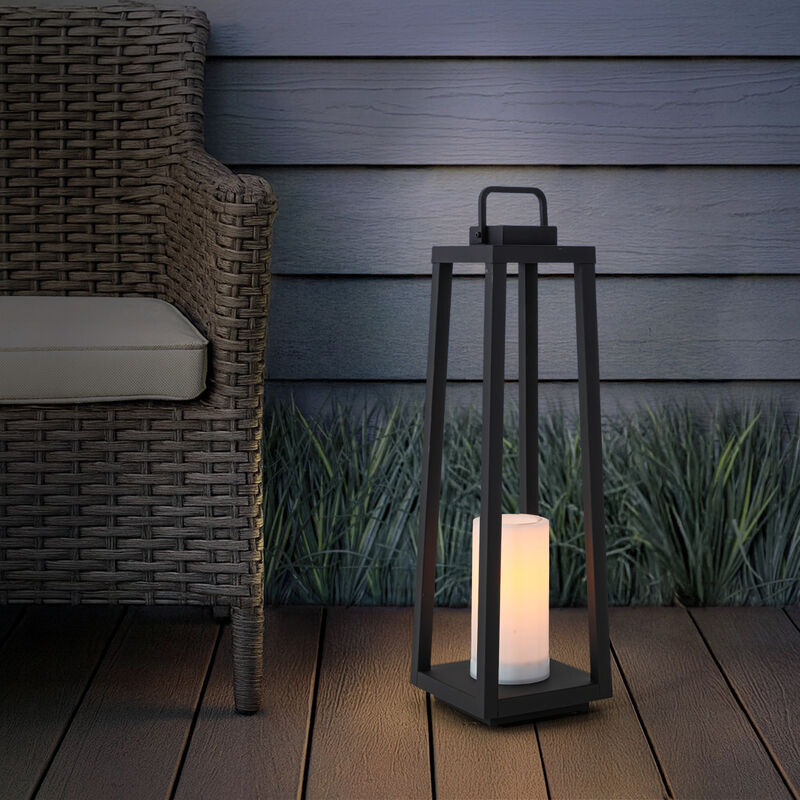 1 Light H24" Modern Matte Black Solar Lantern with Candle Shape Large Outdoor Light Decorative Portable Hanging LED Lights for Patio Camping image number 1
