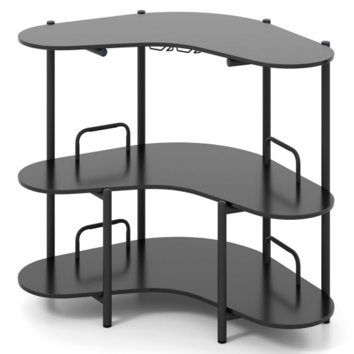 Liquor Bar Stand with 3 Tiers, Glass Holders, and Bottle Storage Shelves