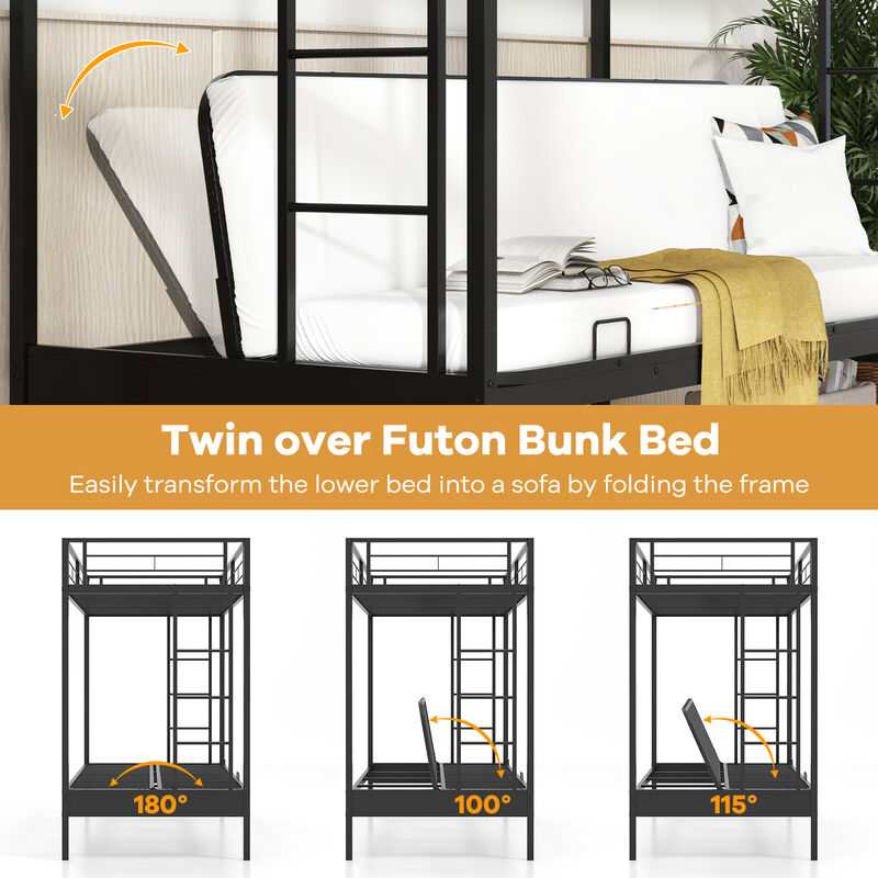 Over Futon Bunk Bed with 2 Ladders and Safety Guardrails