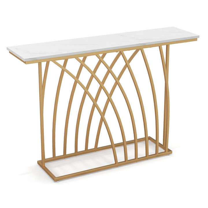 48" Gold Console Table with White Faux Marble Tabletop-White