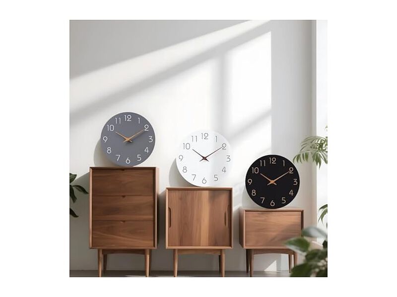 Wooden White Simple Minimalist Wall Clock 12 Inch Silent Non Ticking Wood Modern image number 3
