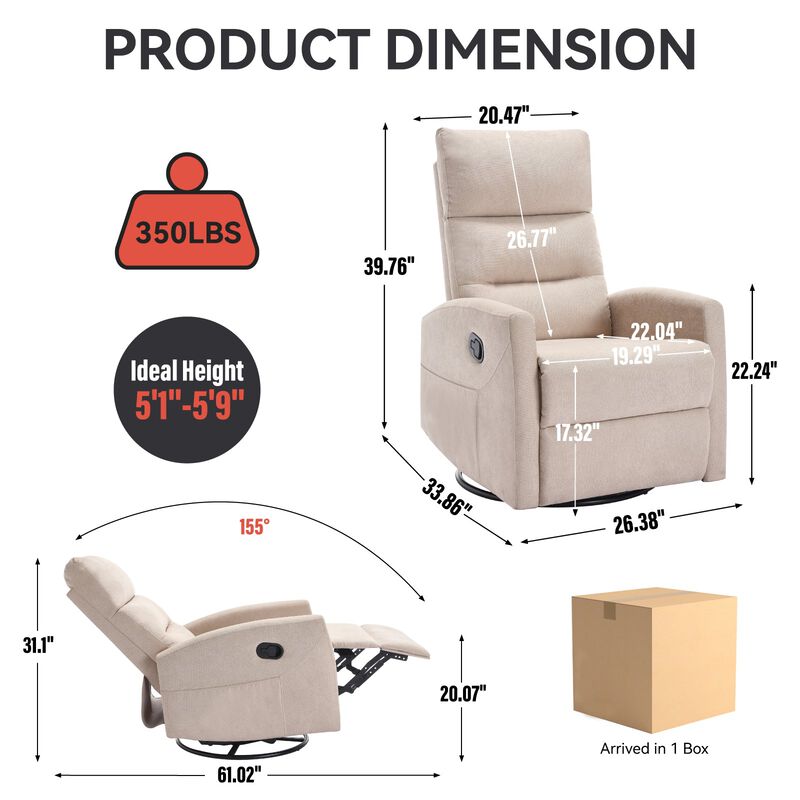 Manual Recliner Chair with Rocker and Swivel in Fabric for Living Room image number 2
