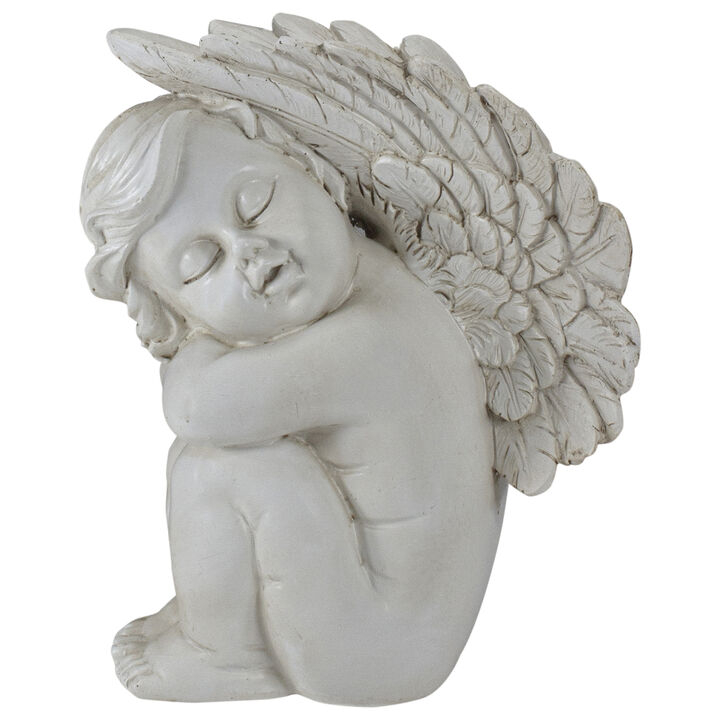 7.5" Ivory Left Facing Sleeping Cherub Angel Outdoor Garden Statue