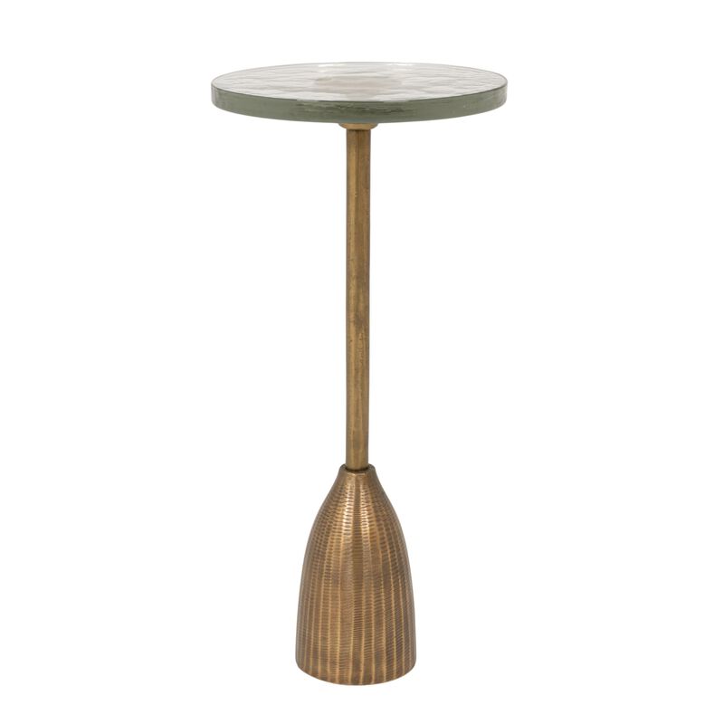 Round Accent Table, Distressed Bronze Aluminum and Clear Glass image number 0