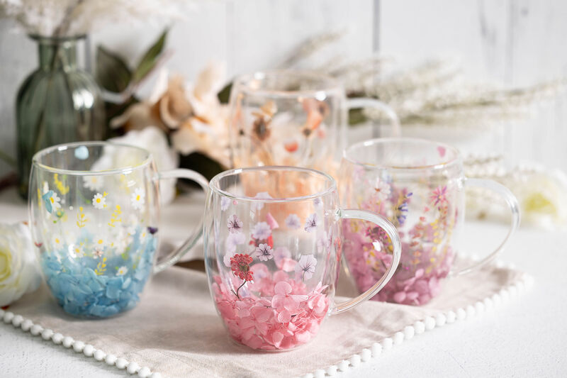 Jeanne Fitz Double Wall Flower Mugs, Assorted Colors, Set of 4 image number 2