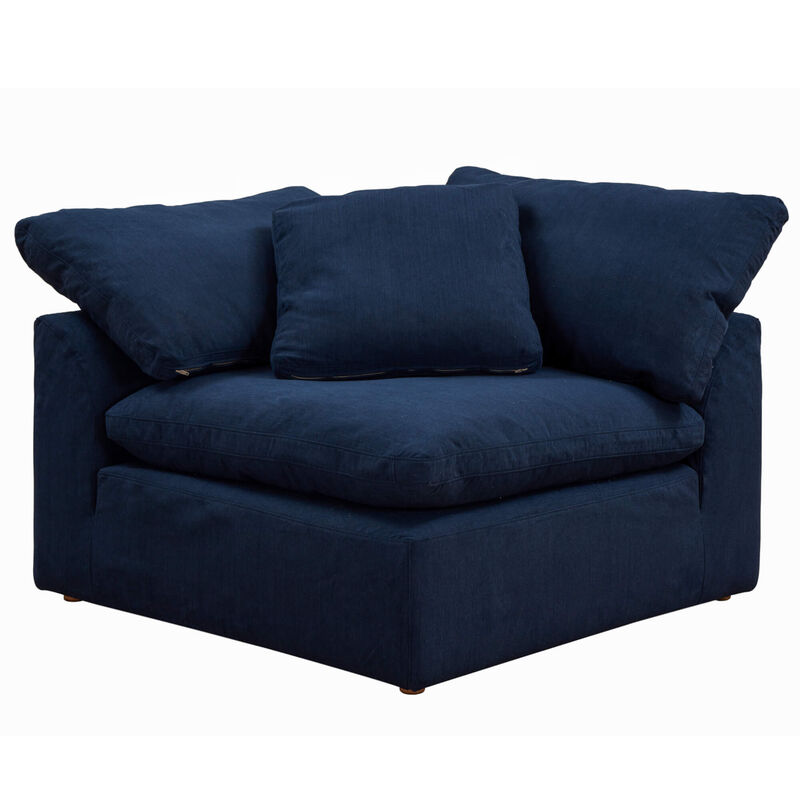 Sunset Trading Contemporary Puff Collection 44 Square Slipcovered Modular Chair, Performance Fabric Washable Water-Resistant Stain-Proof, Deep-Seating Down-Filled Sofa Sectional Corner Wedge Accent Armchair, Navy Blue