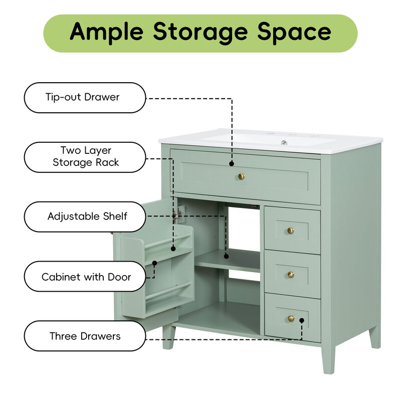 Merax Bathroom Storage Vanity with Left Adjustable Shelving Cabinet & 3 Right Smooth-Glide Drawers image number 5