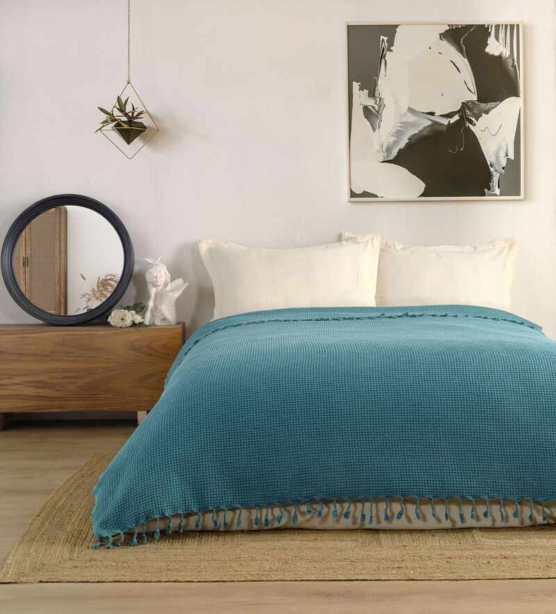 Textile Waffle Plain Cotton King Coverlet