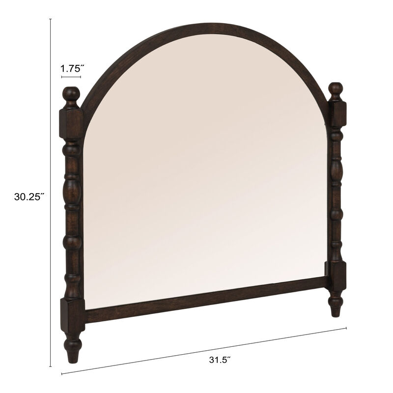 Arched Wall Mirror with Wood Dowel Frame, Dark Walnut Finish image number 2