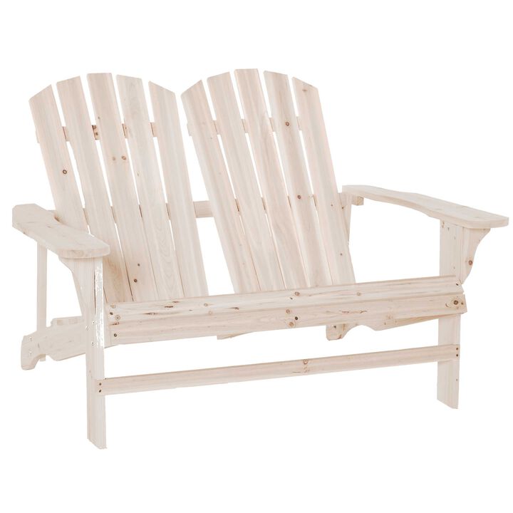 Outdoor Wood Adirondack Chair, Loveseat Armchair for Garden Patio Deck, Natural