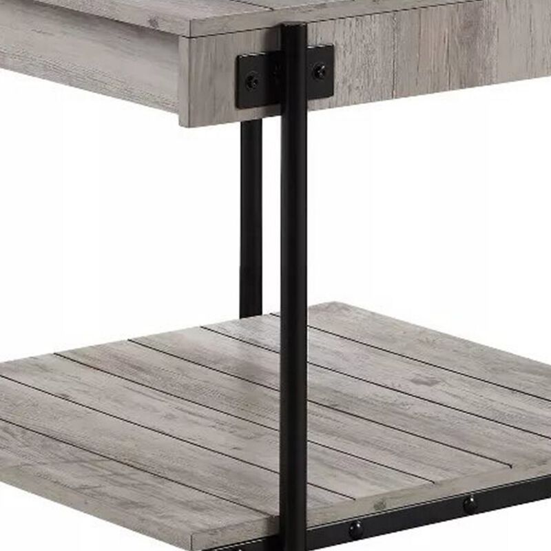 Loak 24 Inch Side End Table, Plank Design, Caster Wheels, Brown, Black