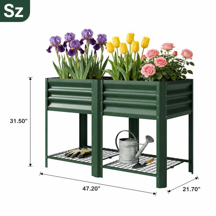 WOW PIONEER Elevated Outdoor Raised Garden Bed Planter Box with Bottom Storage Shelf for Growing Vegetables, Flowers and Herbs