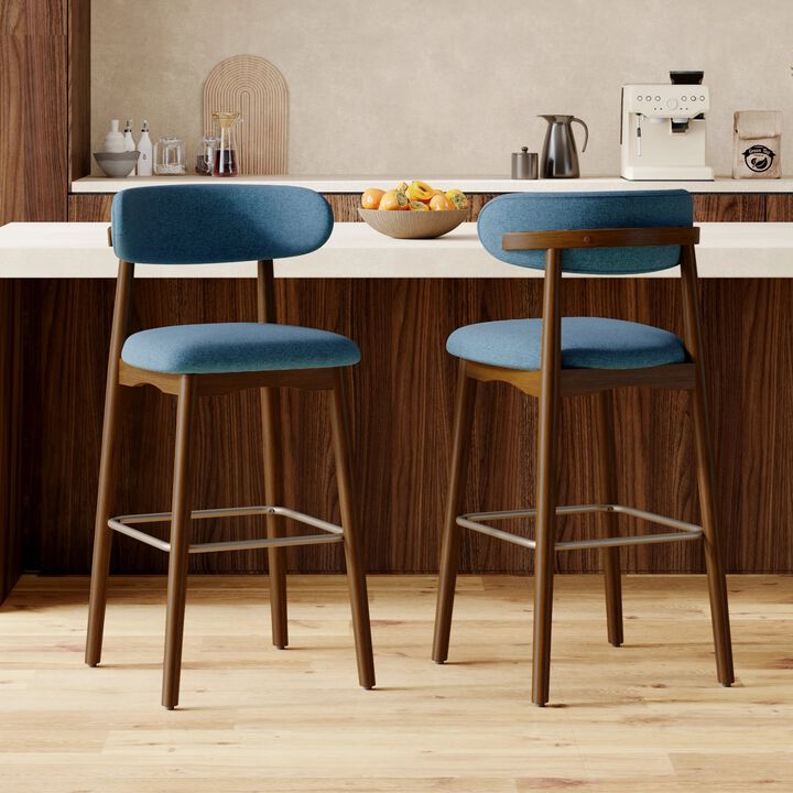 Modern Metal Counter Height Bar Stools | Steady Rubber Wood Legs & Ergonomic Backrest, Non-Swivel Kitchen Island Chairs for Dining Room, Home Bar, Outdoor
