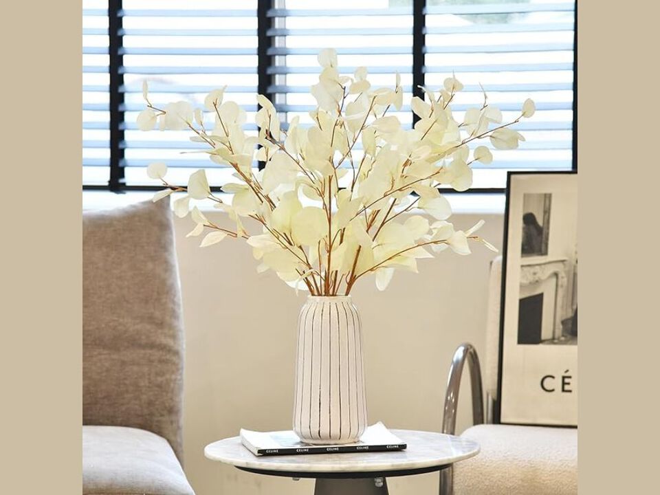 3 Piece White Artificial Eucalyptus Flower Stems Long Stem Vase Filler