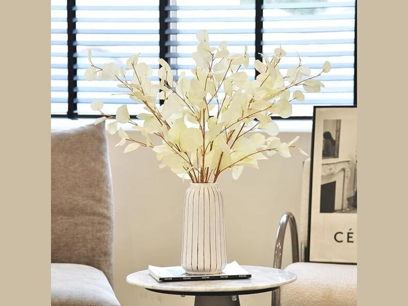 3 Piece White Artificial Eucalyptus Flower Stems Long Stem Vase Filler image number 1