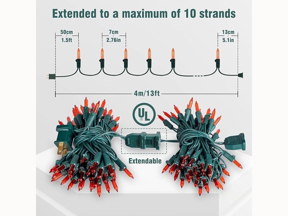 13FT Mini Orange Halloween Lights – 2-Pack 50 Incandescent UL-Certified String Lights for Indoor/Outdoor Holiday & Party Decor