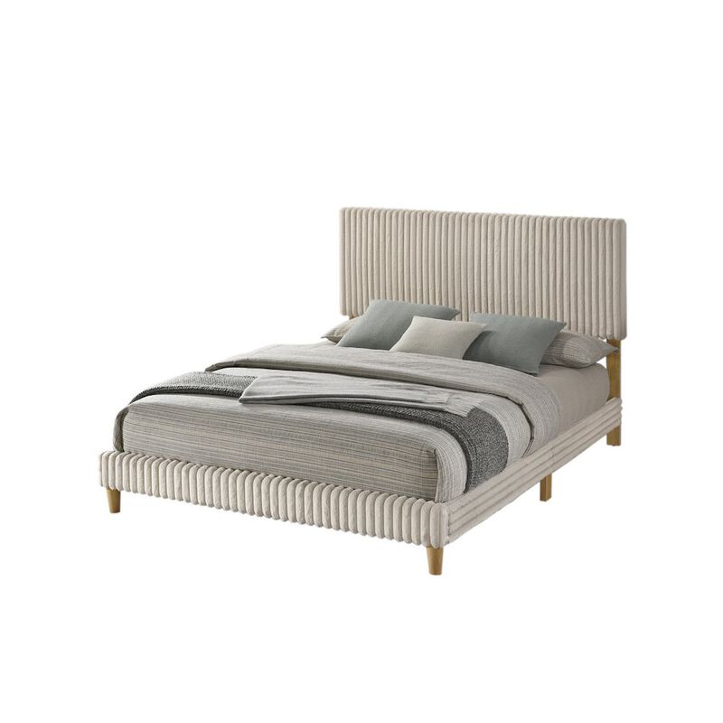 Best Quality Furniture Queen size panel bed with wooden legs in Cream color