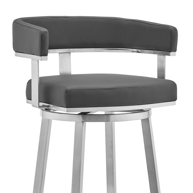 Sez 26 Inch Modern Swivel Counter Stool Armchair, Backrest, Steel