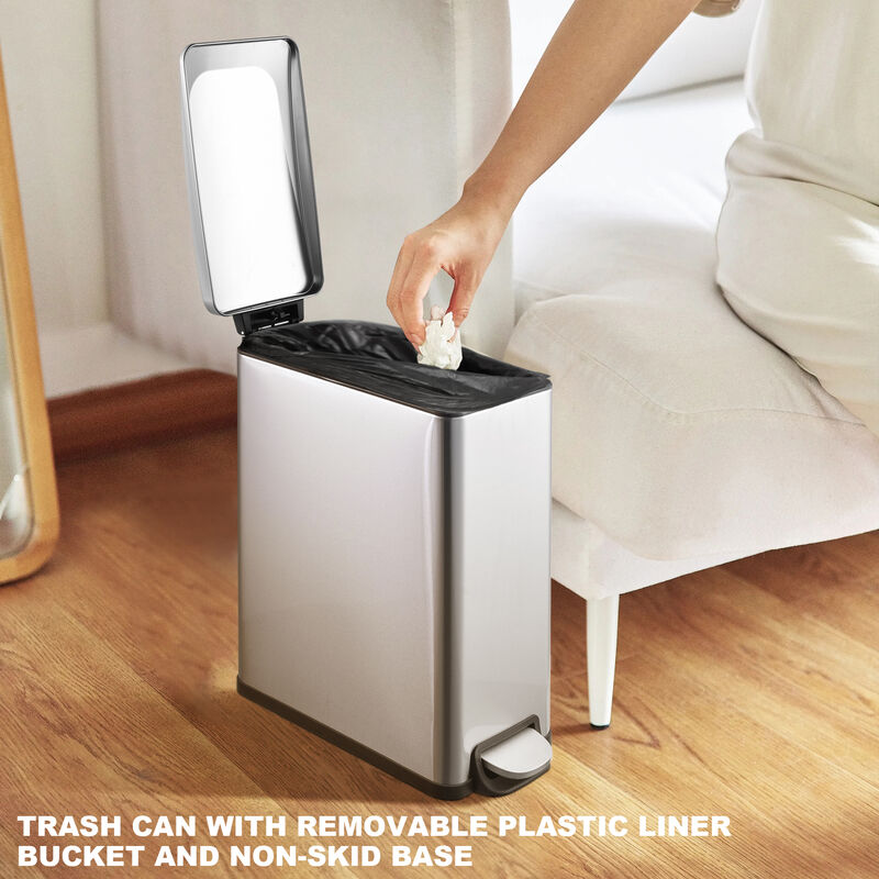 2.6 Gal./10 Liter Slim Stainless Steel Step-on Trash Can for Bathroom and Office image number 3