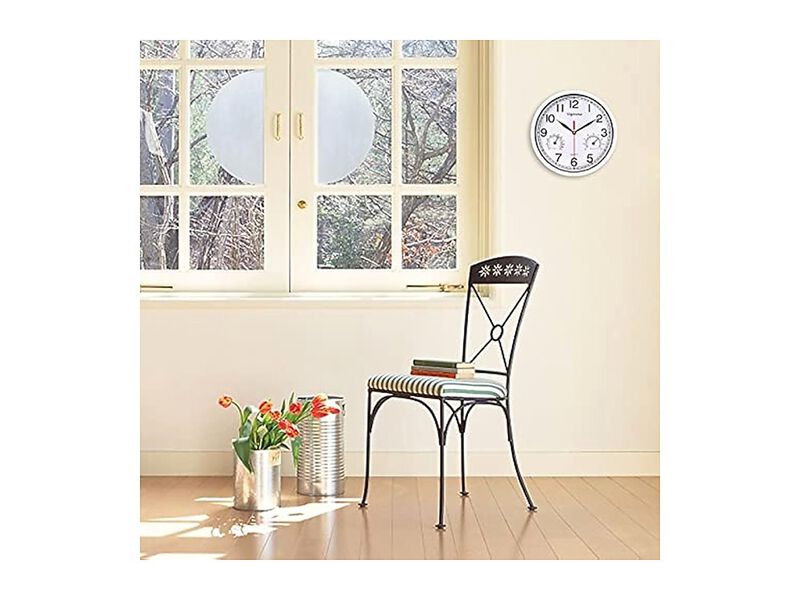 White Sweep Accurate Temperature Humidity Wall Clock 8 Inch Silent image number 1