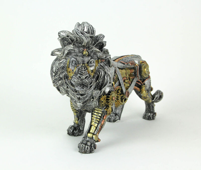 Mechanical Steampunk Cyborg African Lion Statue image number 2