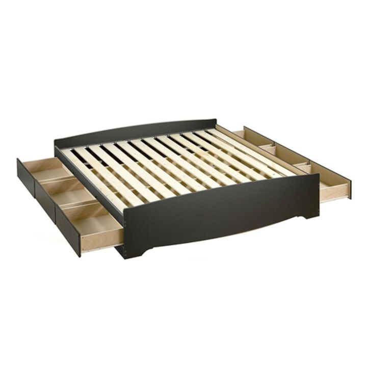 King size Black Wood Platform Bed Frame with Storage Drawers