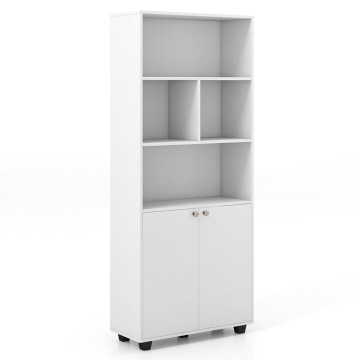 Hivvago 66 Inch Tall Double-Door Bookcase with Adjustable Shelf and Storage Cubes