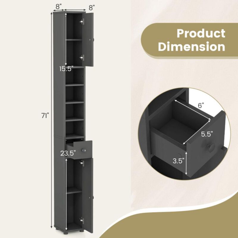 Hivvago Freestanding Slim Bathroom Cabinet with Drawer and Adjustable Shelves