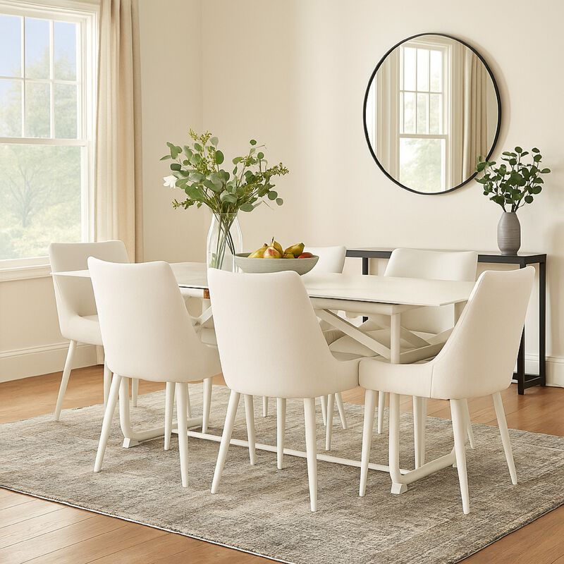 Shia 87 Inch Dining Table, Ceramic Surface, Crisp White Aluminum Frame