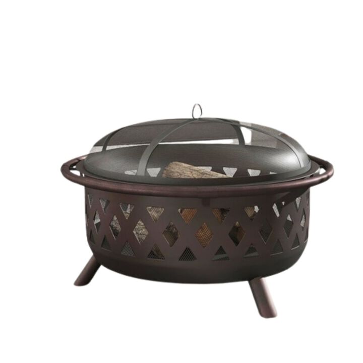 Hivvago Weather Resistant Steel Wood Burning Fire Pit with Spark Screen