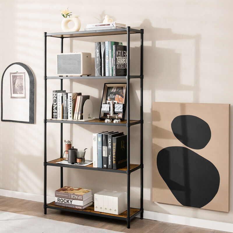 5 Tiers 61 Inch Multi-use Bookshelf with Metal Frame