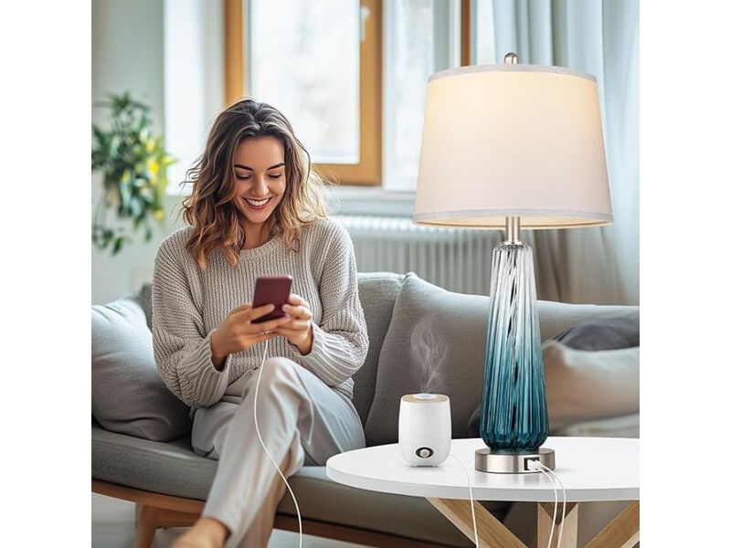 Set of 2 Modern Glass Table Lamps &ndash; 27.5" Touch Control Bedside Lights image number 1