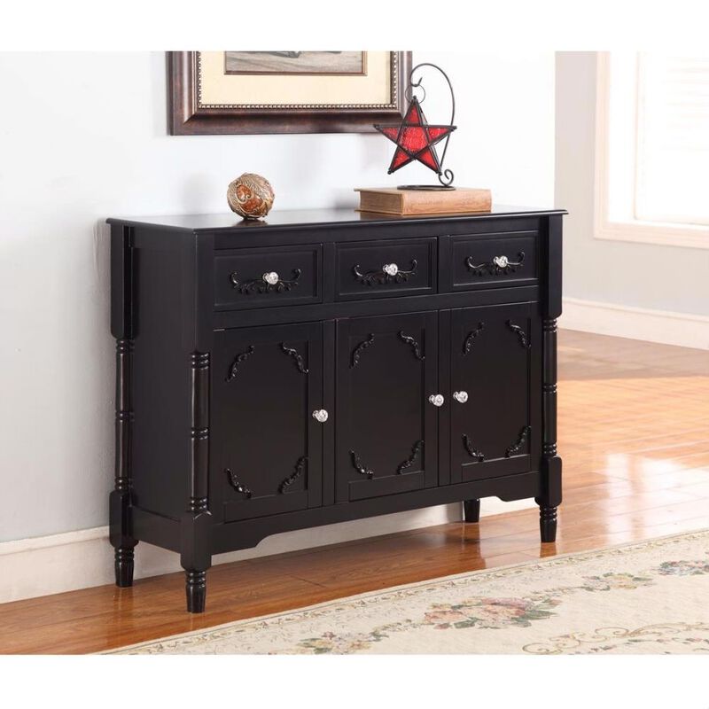 Hivvago Solid Wood Black Finish Sideboard Console Table with Storage Drawers