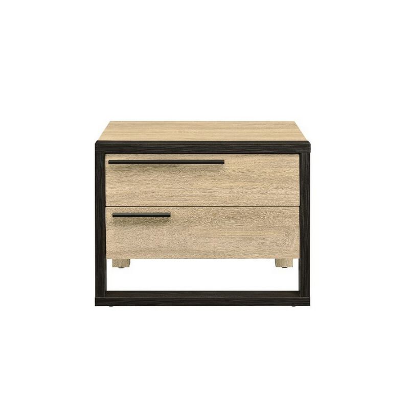 Accent Table with a Pull Out Tray and 2 Storage Drawers, Brown and Black-Benzara image number 2