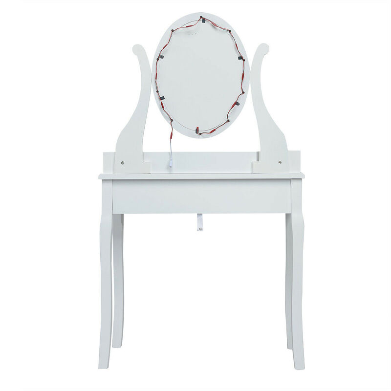 10 Dimmable Lights Vanity Table Set with Lighted Mirror and Cushioned Stool
