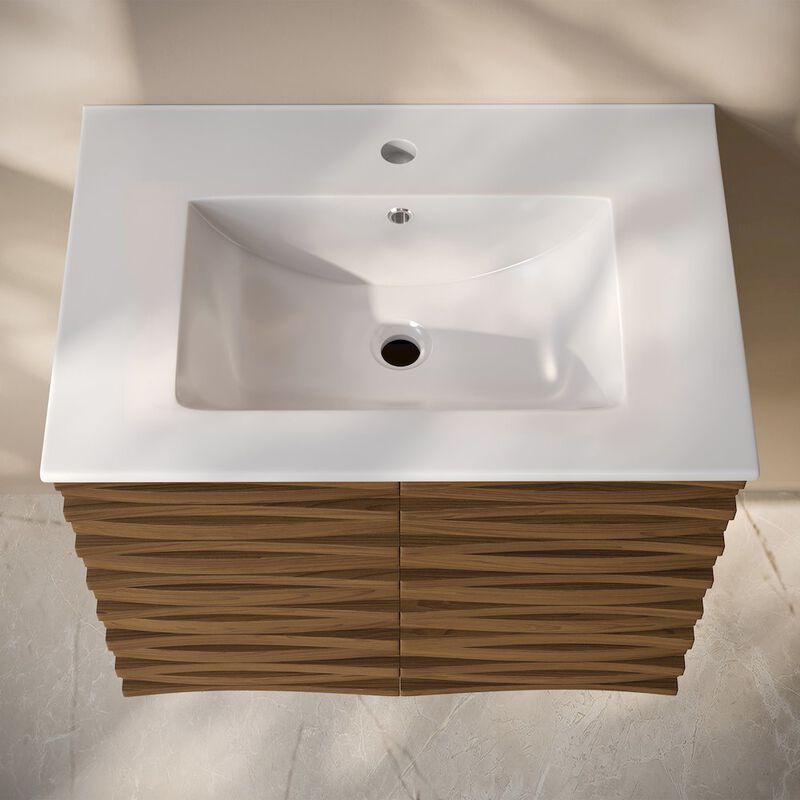 Cascade 30" Wall-Mounted Bathroom Vanity in Brown Oak with Sink Top image number 6