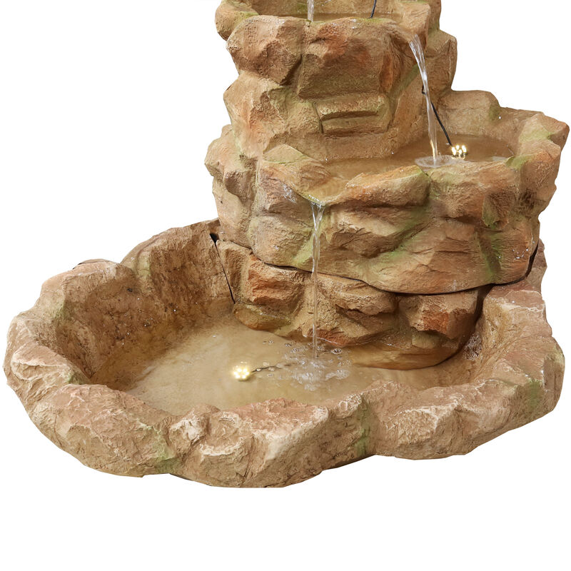 Sunnydaze Lighted Stone Springs Waterfall Fountain with LED Lights - 42 in