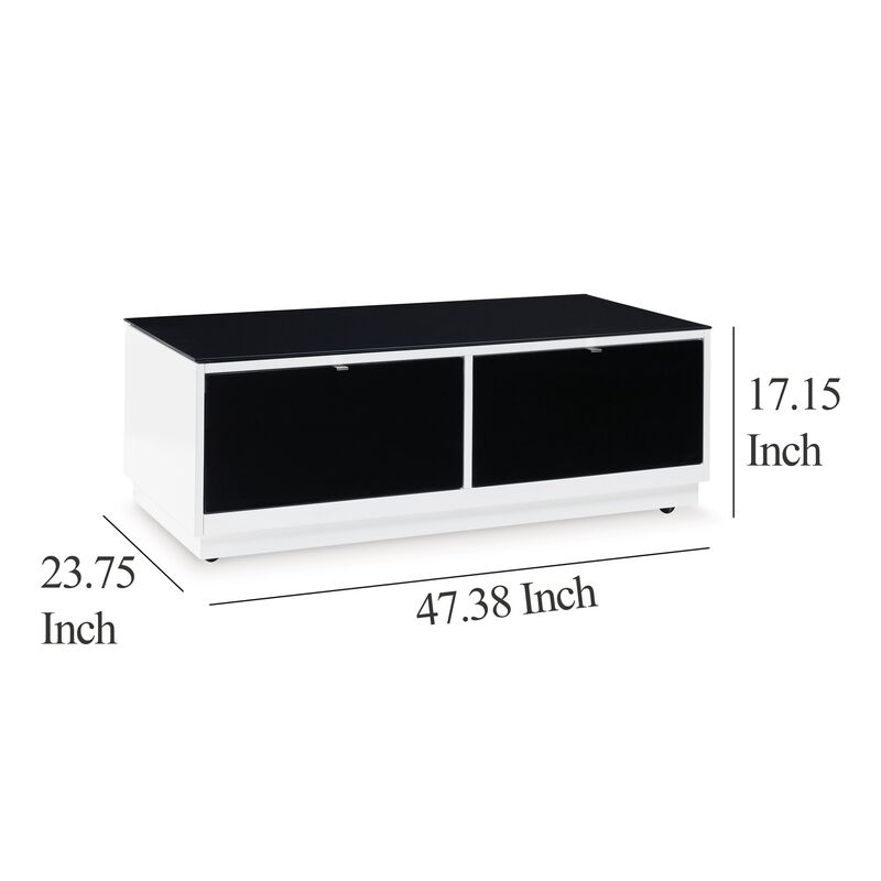 Tonny Cocktail Coffee Table, 2 Drawer, Black Glass, Rectangular White