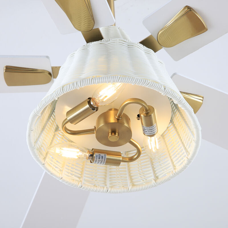 52" Modern Antique Brass Reversible Handwoven PE Rattan Ceiling Fan with Light and Remote image number 9