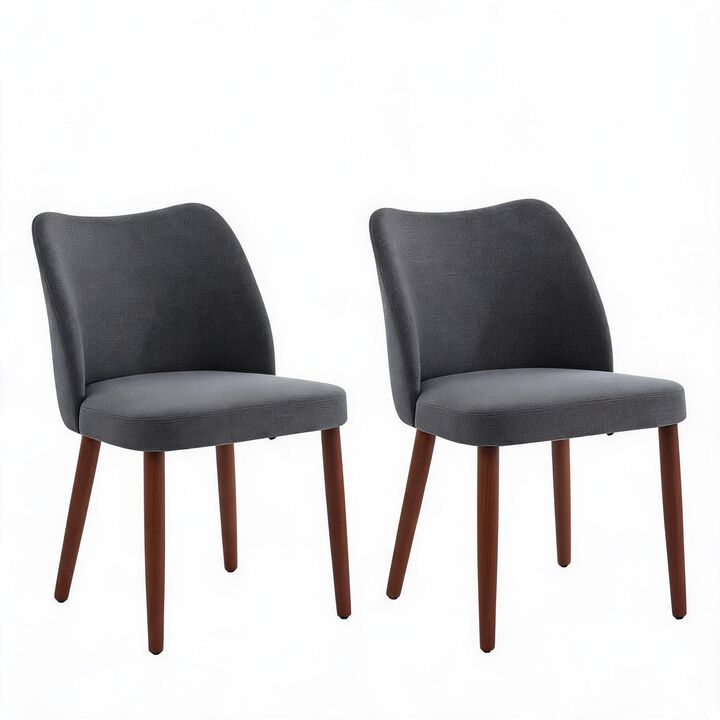 2 Pack Modern Wingback Dining Chairs, Linen Fabric Thick Cushion High Back Chairs with Rubberwood Legs for Home Dining Use